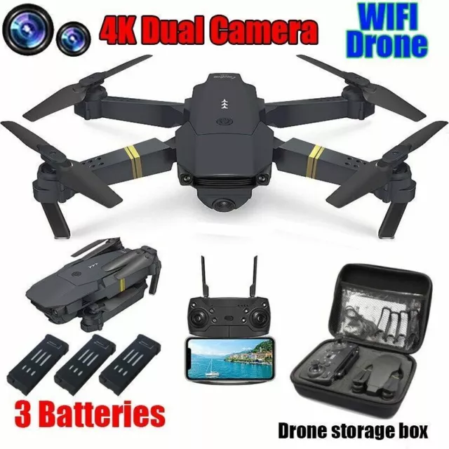 RC Drone 4K HD Dual Camera WIFI FPV Selfie Foldable Quadcopter + 3 Batteries