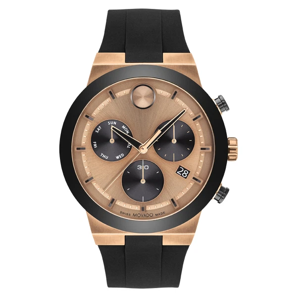 *BRAND NEW* Movado Bold Chrono Bronze Dial Silicone Strap Men's Watch 3600854