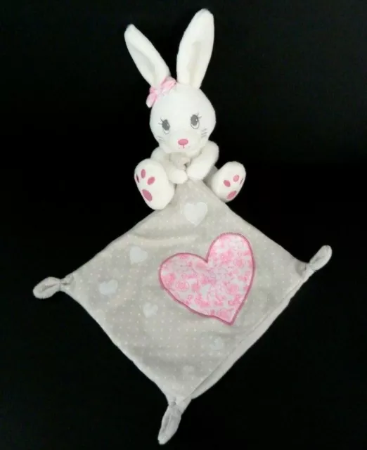 X5. Doudou Peluche Simba Lapin Blanc Rose Gris Mouchoir Coeur Fleur - Etat Neuf