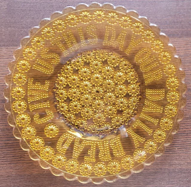 vintage Amber Glass Plate ‘Give Us This Day Our Daily Bread’ Edwardian Era VGC 3