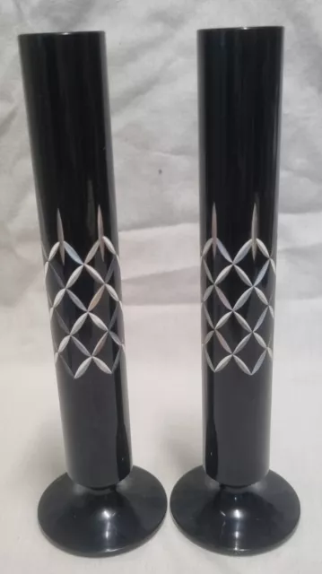 2 Black Conrah Bud Vases- Made In Wales