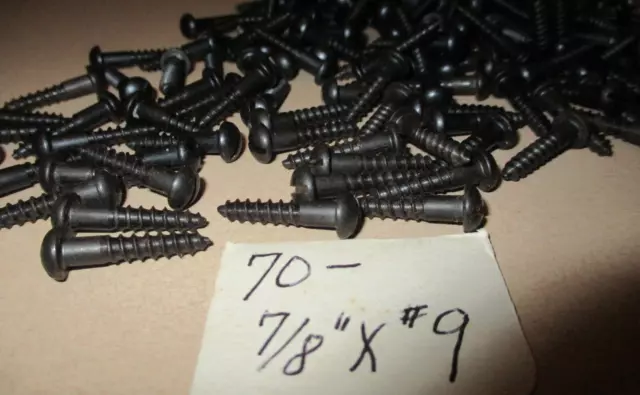 70 - Vintage New-Old Stock Blued Slotted Round Head Steel Wood Screws, 7/8" X #9