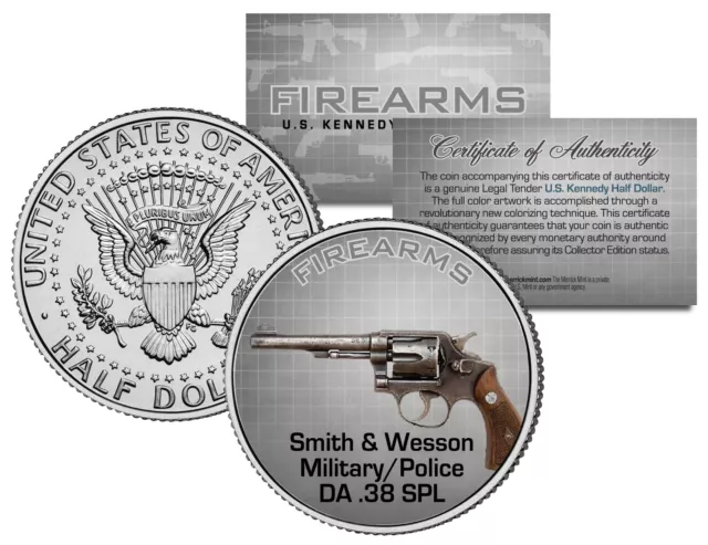 SMITH & WESSON Military/Police DA .38 SPL Gun Firearm JFK Half Dollar U.S. Coin