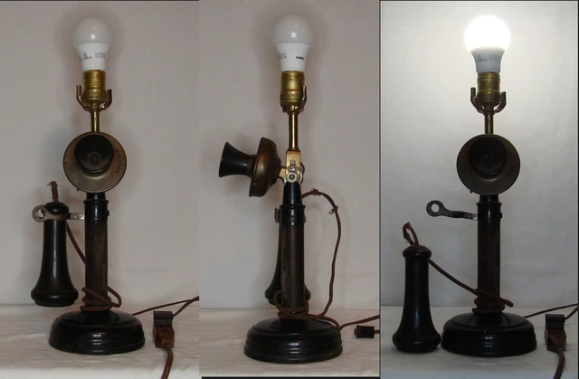 Antique Kellogg 1900's Candlestick Deskstand Telephone lamp.