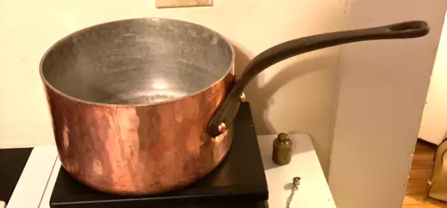 Vintage Mauviel France Hammered Copper 2 Qt Saucepan Pot Cast Iron Handle