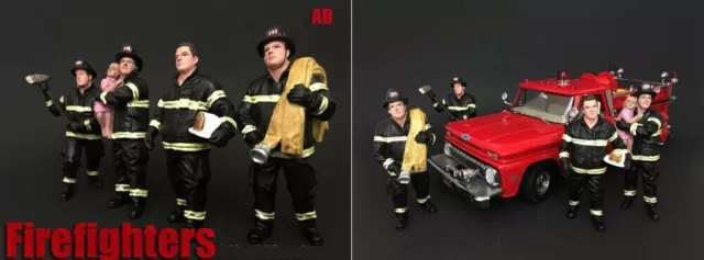 Lot Of 4 Figures Of Resin - Fireman - 1:18 American Diorama