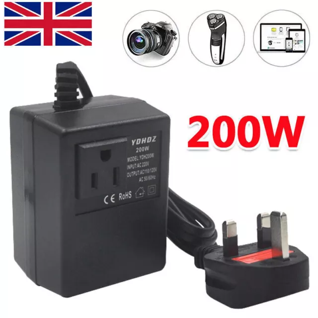 200W 220V/240V to 110V/120V Step Down Power Voltage Converter Transformer UKPLUG