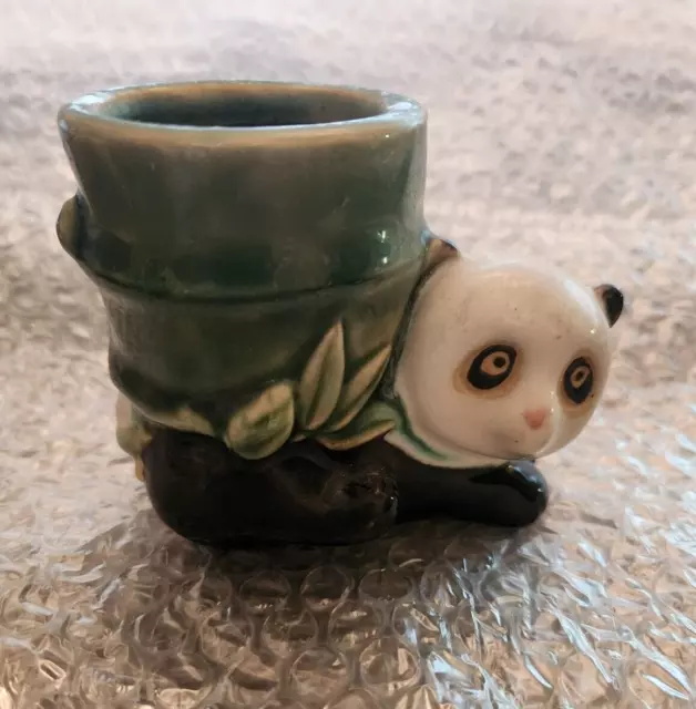 Vintage MCM Ceramic Panda Bear Bamboo Planter