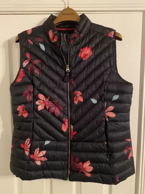 Joules Brindley Navy Floral Full Zip Quilted Gilet Bodywarmer Size 18, Worn Once