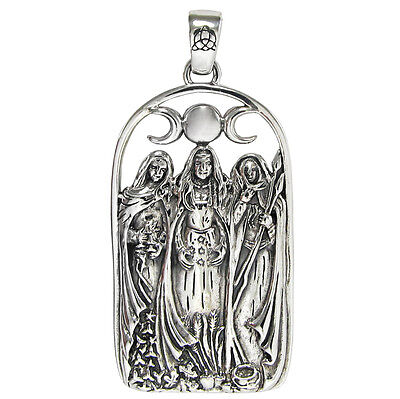 Sterling Silver Maid Mother Crone Moon Goddess Pendant Wiccan Witch Jewelry