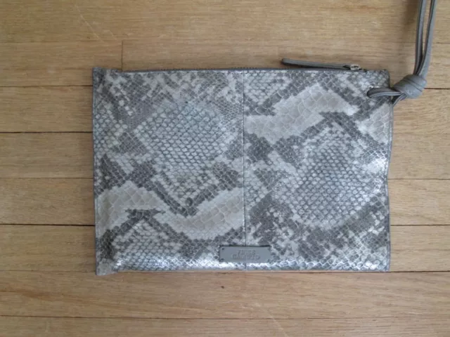 VINCE CAMUTO Aliya Gray Snake Reptile Embossed Leather Zip Pouch Wristlet