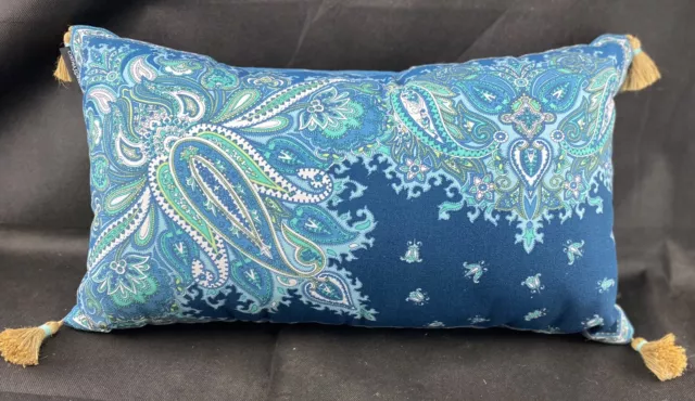Cynthia Rowley Paisley Tasseled Rectangular Blue Pillow Heavy Duck Canvas EUC