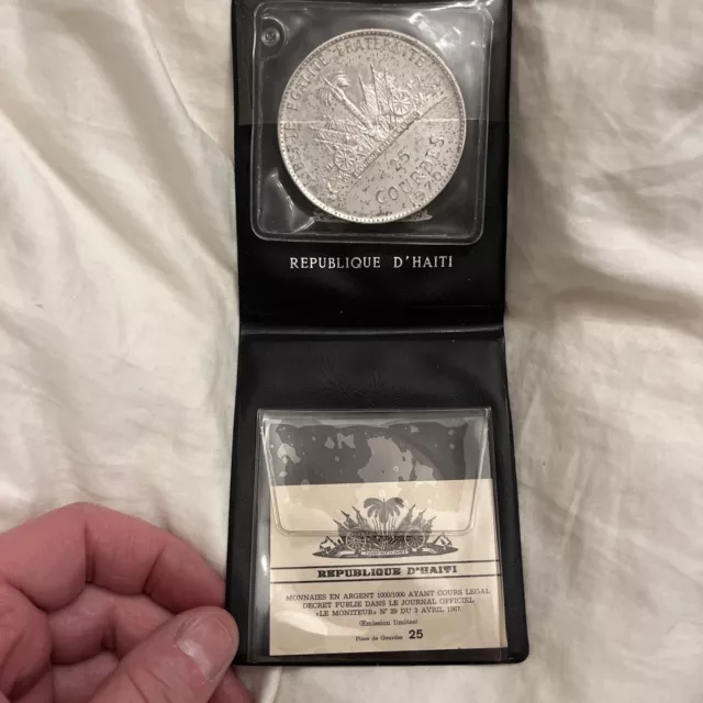 Haiti 1970 25 Gourdes, 3.77oz of 1000 Fine Silver, Original Sealed