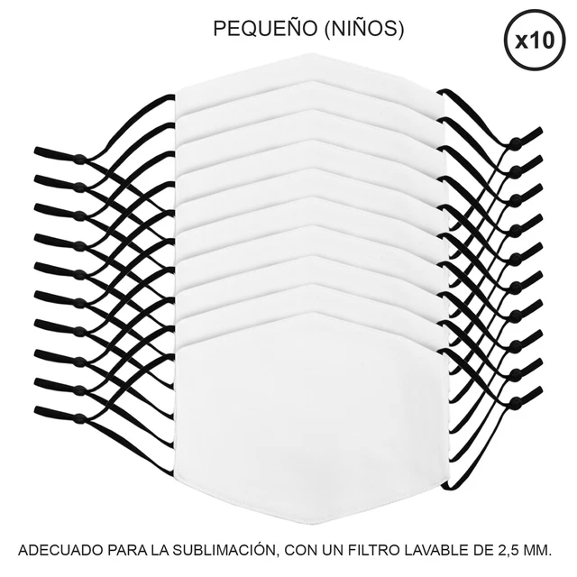 10 Mascarillas Faciales Pequeñas Blancas para Sublimación Personalizadas