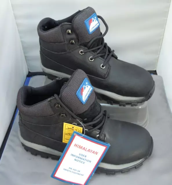 WORK BOOT BLACK Leather Steel Toe Cap Safety Boots Work Boot Himalayan ...