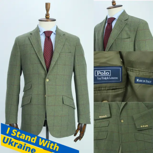 RALPH LAUREN Green Windowpane Tweed WOOL Sport Coat Blazer Jacket 50IT 40US/UK