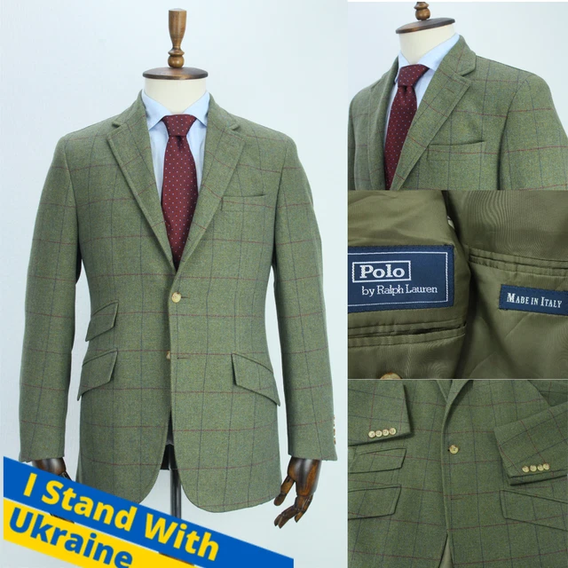 RALPH LAUREN Green Windowpane Tweed WOOL Sport Coat Blazer Jacket 50IT 40US/UK