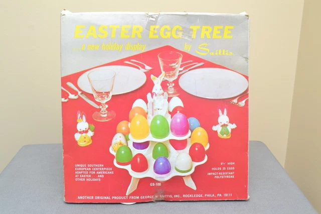 Vintage Plastic Easter Egg Tree by Saittis in box. For Party Favors, Fruit, Etc