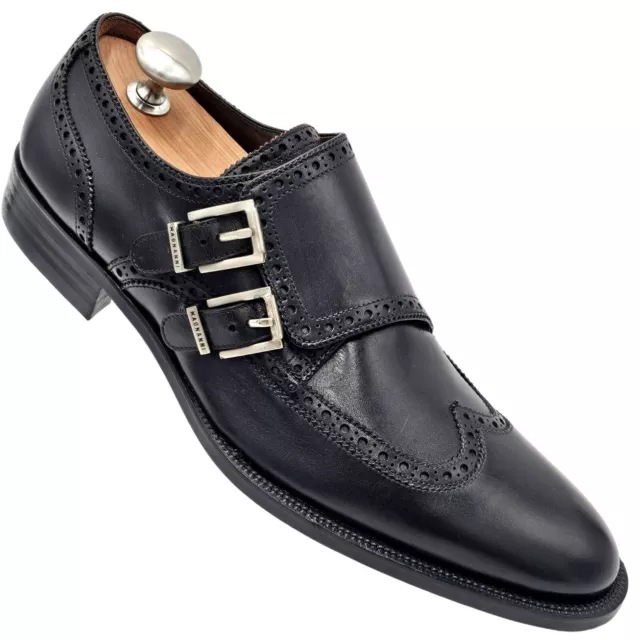 NEW Magnanni Men's 8 Black Leather Double Monk Strap Wingtip Dress Shoes Loafers