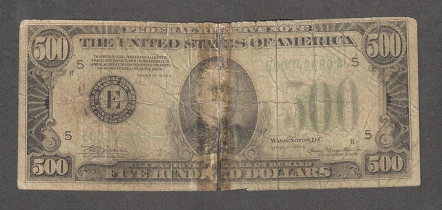 $500 1934-A FRN, Fr. 2202-E  Five Hundred - Richmond  Light Green Seal VG- Fine