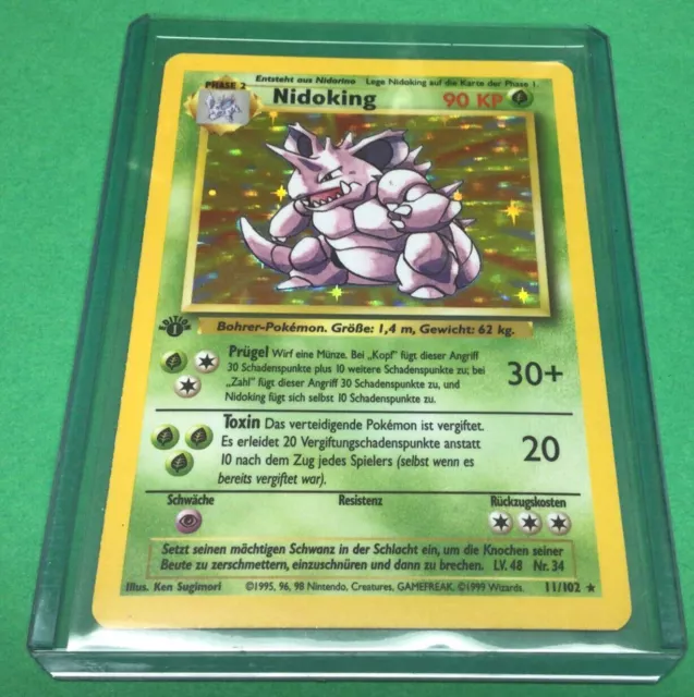 1st Edition Nidoking 11/102 - NM - Holo Rare - Base Set Pokemon Card - GERMAN