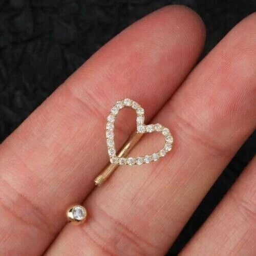1.10Ct Round Moissanite Women's Heart Belly Button Ring 14K Yellow Gold Plated