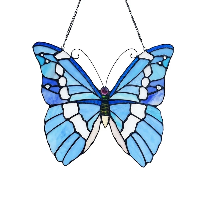 Tiffany-Style Butterfly Design Stained Glass Hanging Window Panel Suncatcher