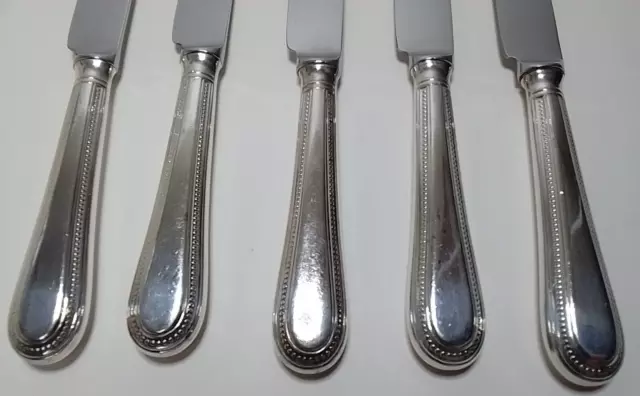 EPNS A1 SHEFFIELD ENGLAND BEAD Design Cutlery Silver Plate Dinner Knives X 5 2