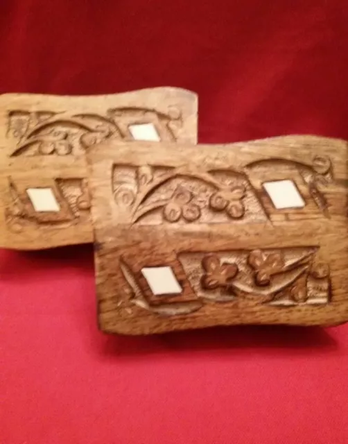 Lote 2 Cajas Madera Artesanal. India