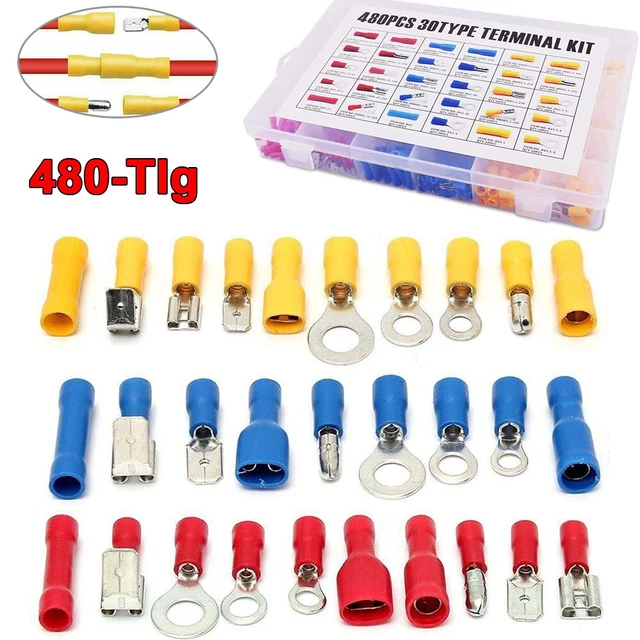 270-tlg Flachstecker Set Kabelschuhe Sortiment Quetschverbinder Flachsteckhülsen