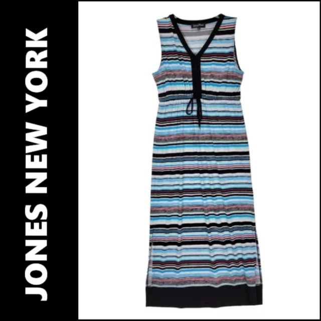 Jones New York Women Dress Size Medium Maxi Striped Blue Sleeveless