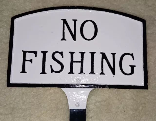 NO FISHING Outdoor Cast Aluminum Metal SIGN w/ Stake 23" Raised Letters Ornate