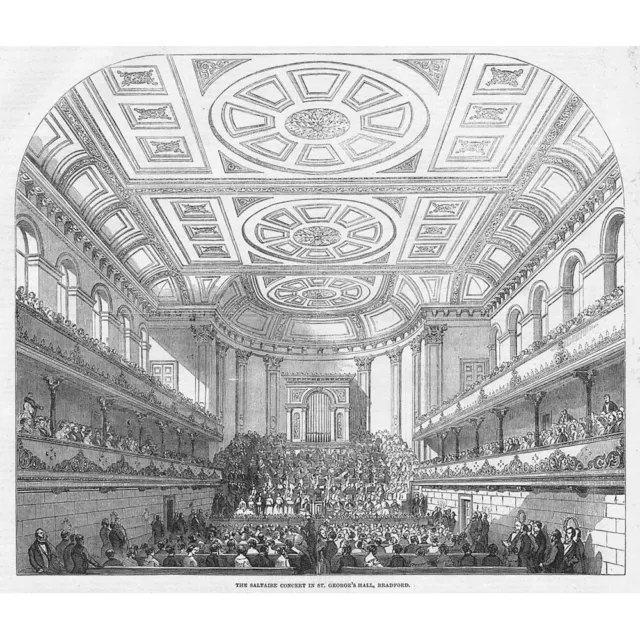 BRADFORD The Saltaire Concert in St Georges Hall - Antique Print 1853