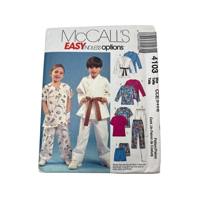 4103 McCalls Kids Costume Nurse Karate Top Pants Sewing Pattern Sz 3t-6 Uncut
