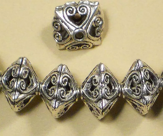 6 Heart Beads Filigree Square Pyramid Tibetan Silver Tone #P133