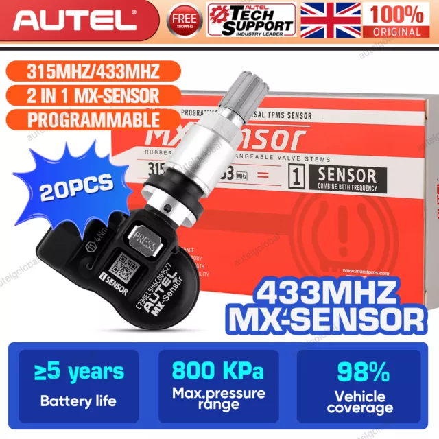 20 Pack Autel TPMS MX-Sensor 315MHz & 433MHz Programmable Tire Pressure Sensors