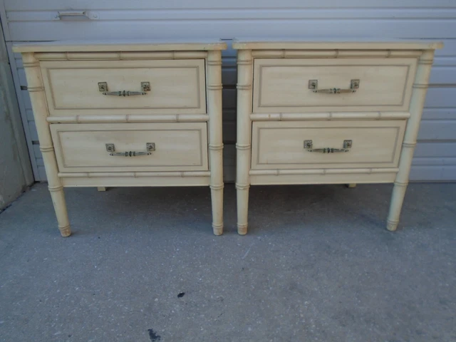 Henry Link Pair Faux Bamboo Nightstands 2 Real Hollywood Regency Bali Hai Beach