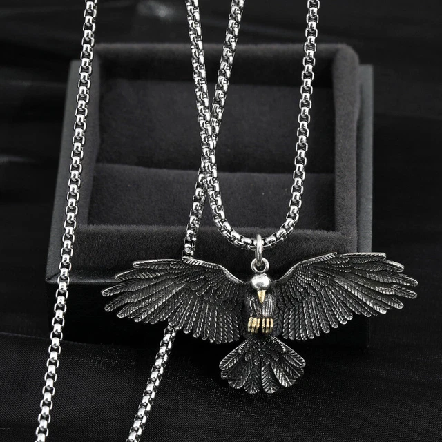 Men's American Eagle Pendant Necklace Set Stainless Steel Golden Bald Head