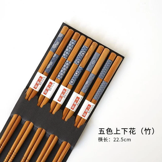 5 Pair Set Reusable Handmade Bamboo Natural Wood Chopsticks  Food