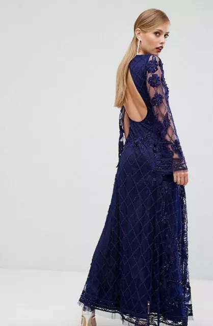 New A Star Is Born Navy Blue Embellished Maxi Dress With Long Split Sleeves 4 3