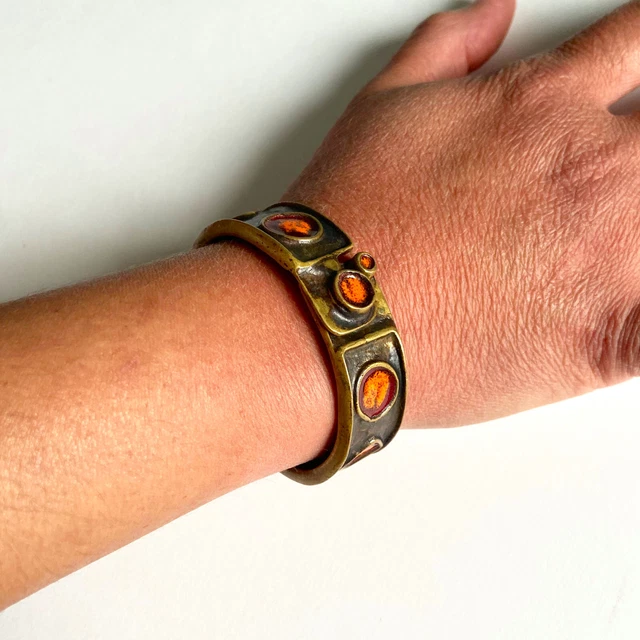 Bracelet Vintage St Luc - Créateur - Bronze Et émaux Multicolores - Style Moderniste - Occasion Porté