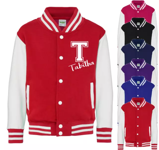 Personalised Initial & Name Kids Varsity Jacket American Style Collage Jacket
