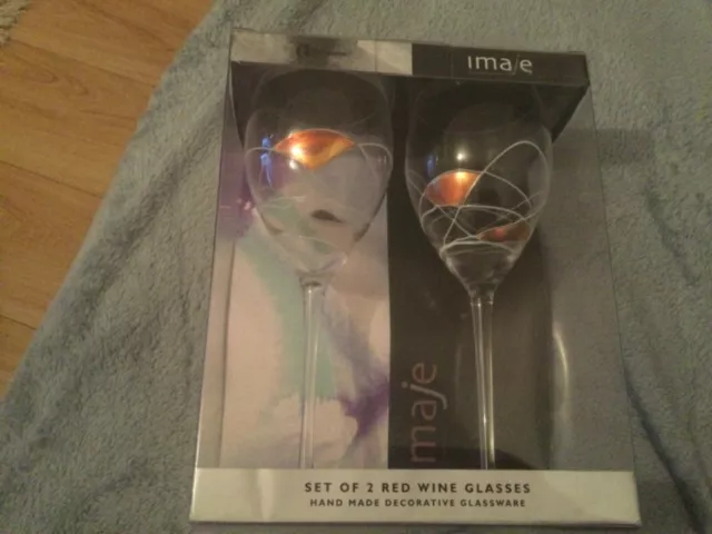 Imaje New and sealed set of 2 red wine glasses Handmade Decorative Glassware