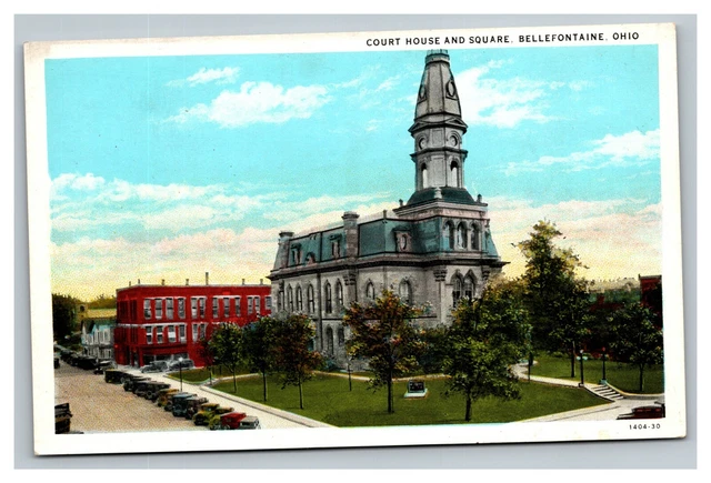 Vintage 1920's Postcard Panoramic View Courthouse & Square Bellefontaine Ohio