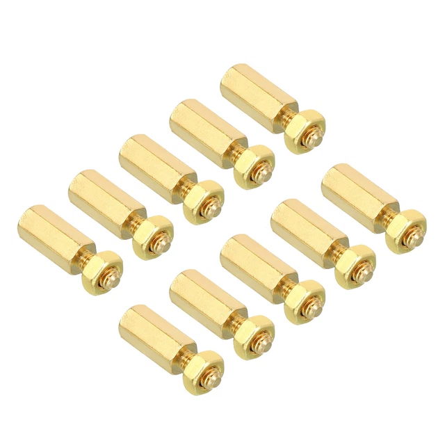 10mm+6mm M3 Standoff Screws 100 Pack Brass Hex PCB Standoffs Nuts Gold Tone