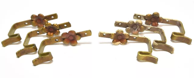 6 Matching Metal Vintage Wall Mount Curtain Tie Backs With Flower Design