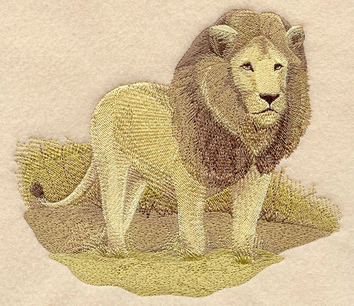 Embroidered Short-Sleeved T-Shirt - Sepia Safari Lion E4304 Size S - XXL