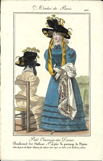 Petit Courrier Des Dames   Modes De Paris   Fashion Plate  Oct 1826 Shawl  Hats