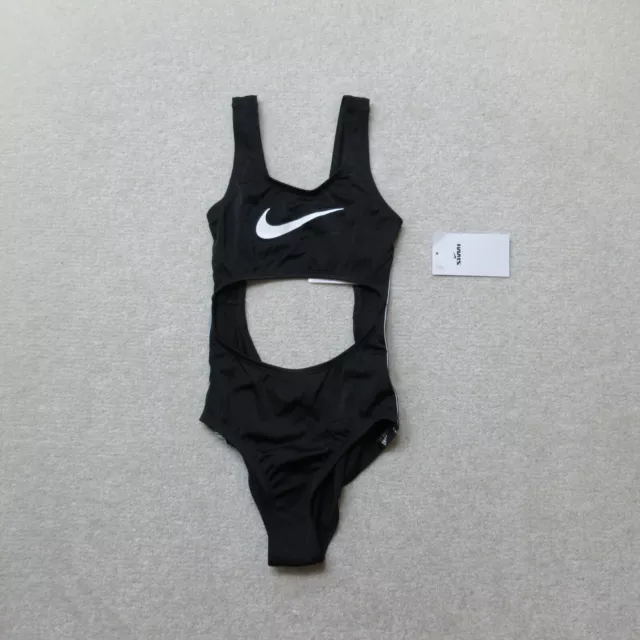Nike costume da bagno ragazze piccolo nero swoosh 1 pezzo nuoto nuovo con etichette