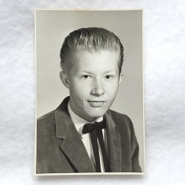 Vintage Photo Teen Boy Blonde Slicked Back Hair Southern Bow Tie School Portrait